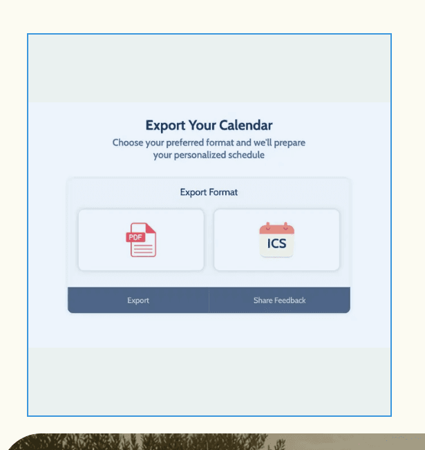 Export your calendar as PDF or ICS