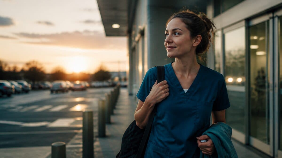 Nurse finishing a shift at the hospital