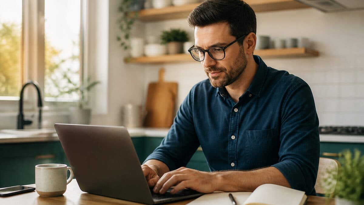 Person building a second income at a kitchen table