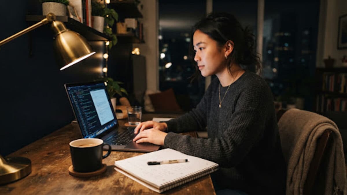 Adult studying late while balancing work and family