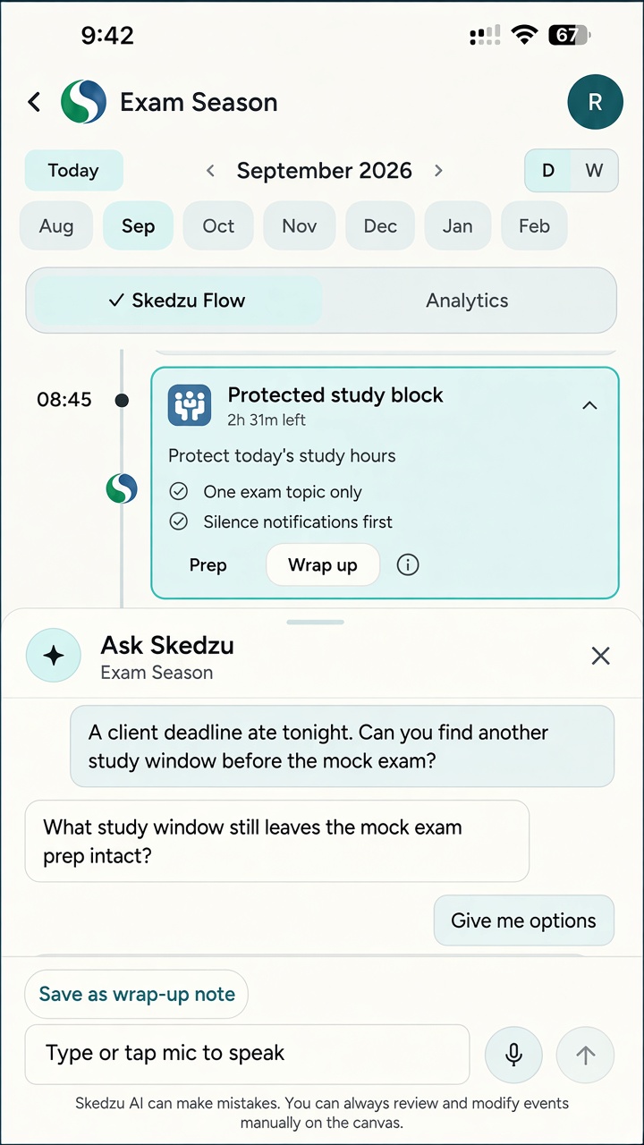 Ask Skedzu conversation about finding another study window