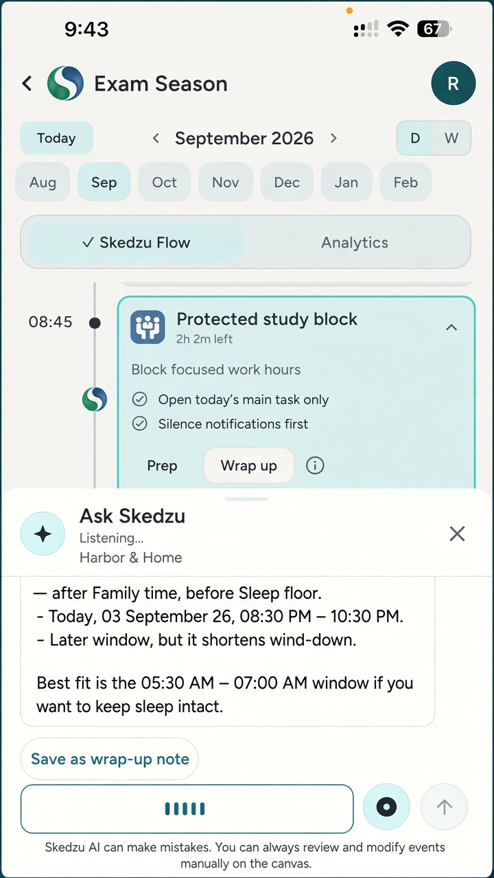 Talk to Skedzu voice assist suggesting a better window