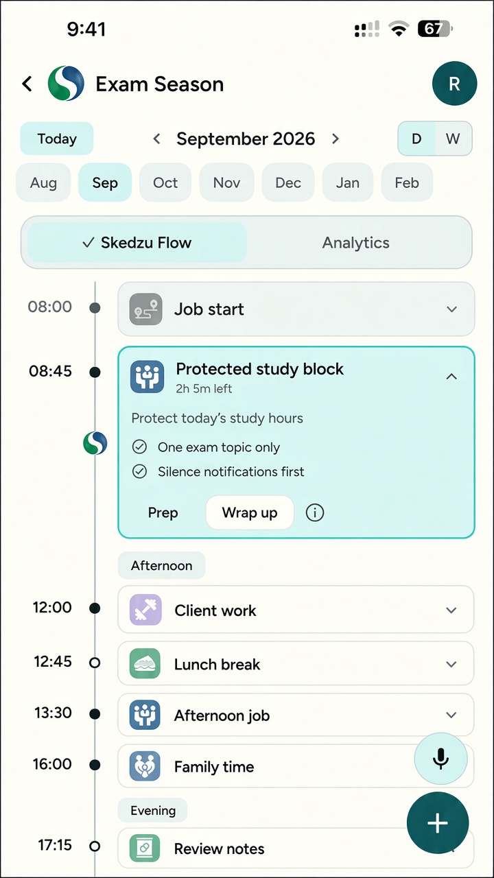 Saved daily timeline with a highlighted protected work block