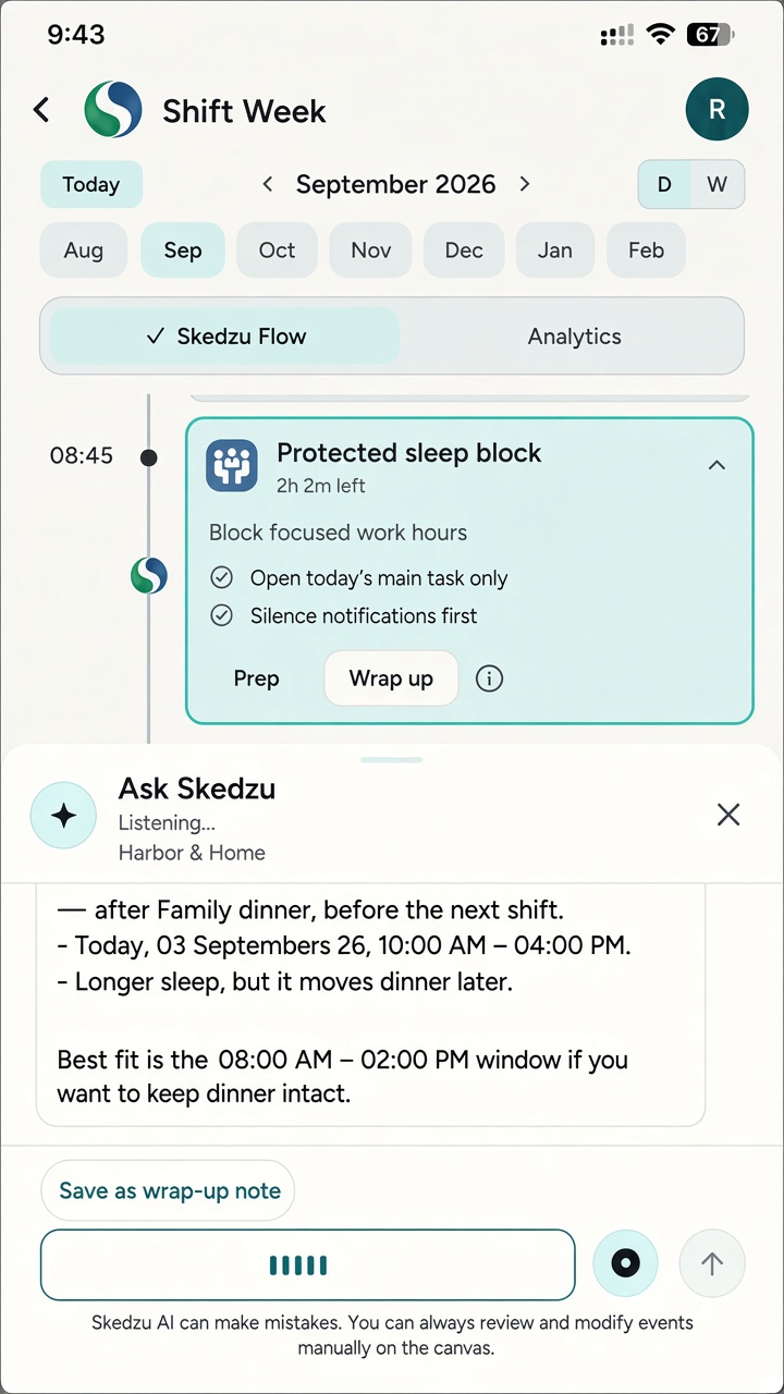 Talk to Skedzu voice assist suggesting a better window