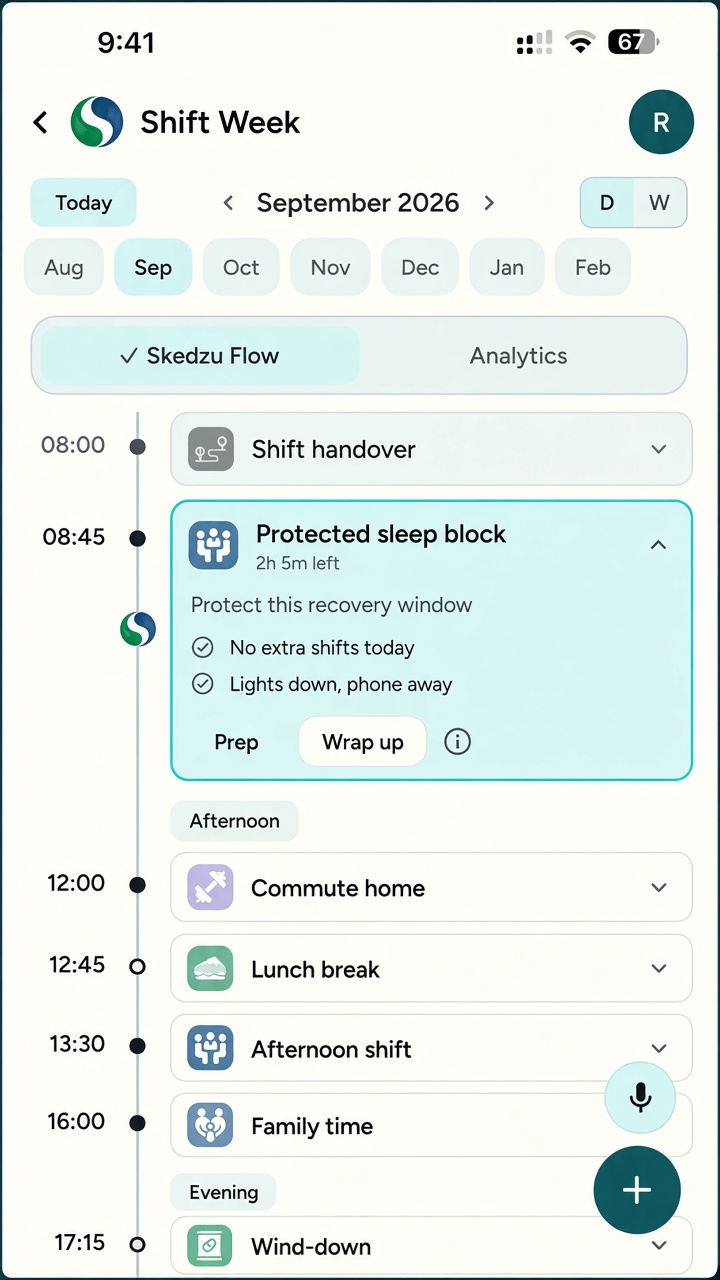 Saved daily timeline with a highlighted protected work block