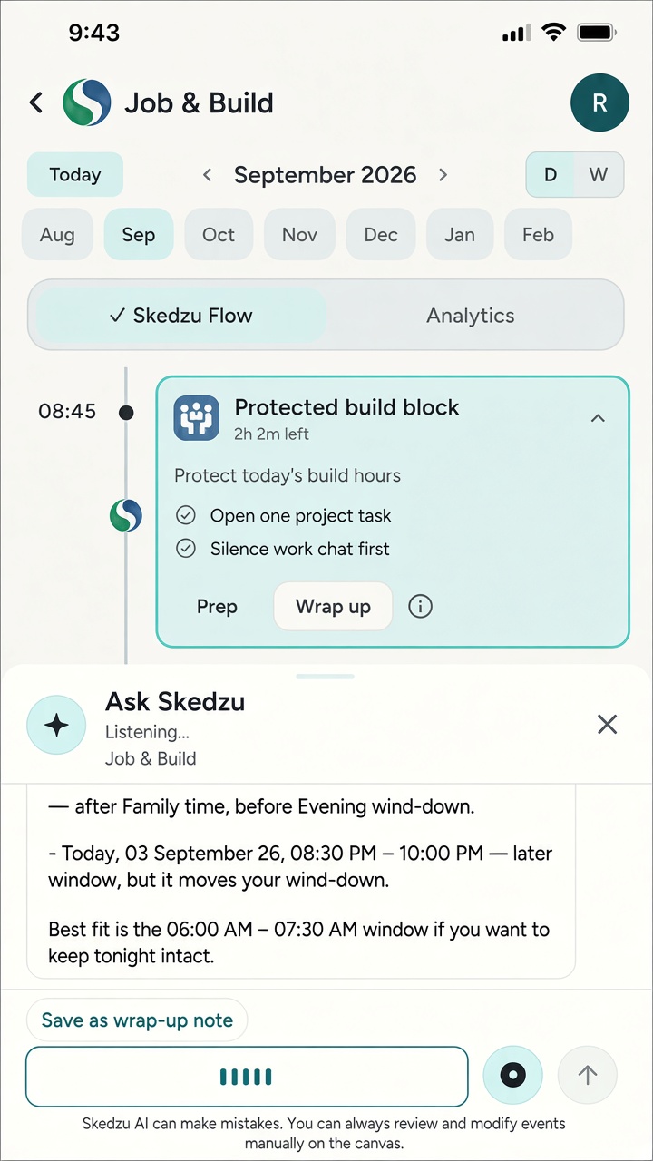 Talk to Skedzu voice assist suggesting a better window