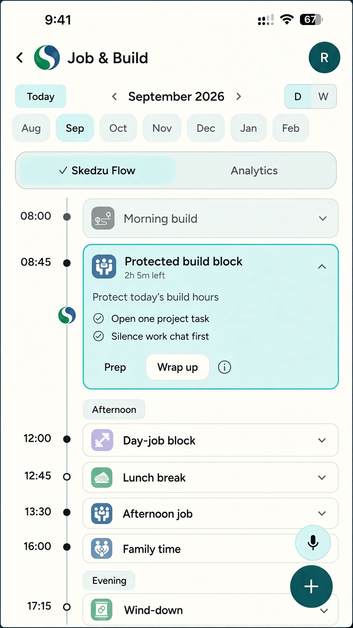 Saved daily timeline with a highlighted protected work block