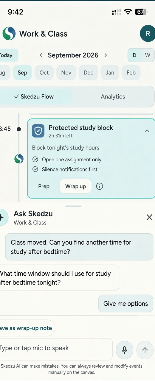 Ask Skedzu conversation about finding another study window