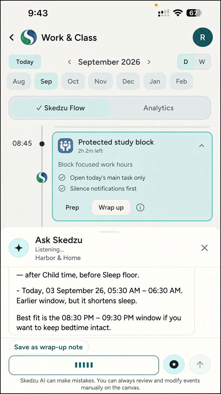 Talk to Skedzu voice assist suggesting a better window
