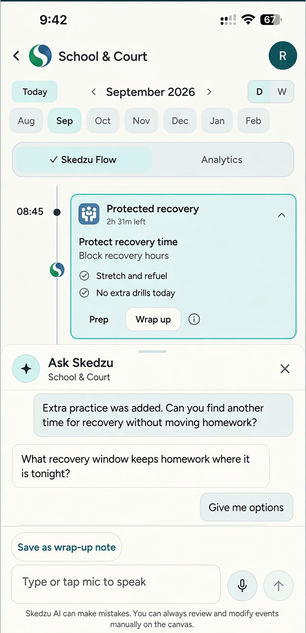 Ask Skedzu conversation about finding another recovery window